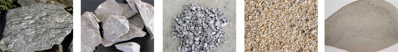 不同粒度大小的石頭，石子，砂子，石粉